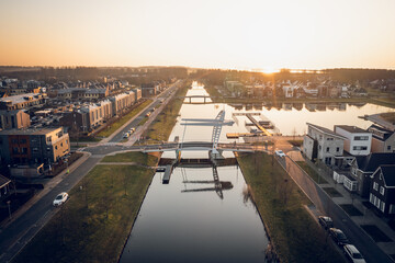 Modern residential neighborhood in Almere, Flevoland, The Netherlands.  Aerial view. 