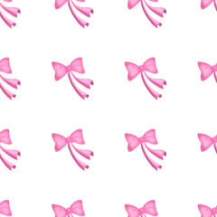 Digital art.Pink Bow on a white background.