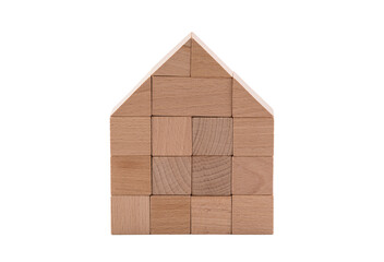 Wooden block house isolated on white background with clipping path