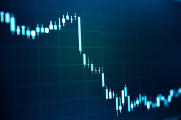 Charts of stock market instruments with various type of indicators and volume analysis for professional technical analysis on the monitor of a computer. Fundamental and technical analysis concept.	