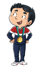 Illustration of boy receiving a gold medal
