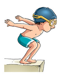 Illustration of swimmer boy about to jump into the water - 435902743