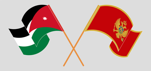 Crossed and waving flags of Jordan and Montenegro