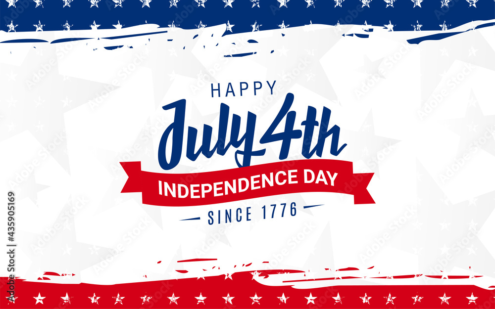 Wall mural happy 4th of july, independence day since 1776 design with ribbon on modern red & blue grunge brush 