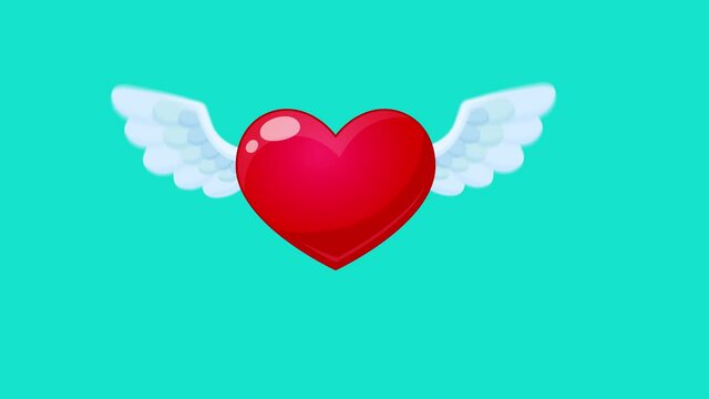 Flying heart icon. Heart with wings. Love concept. 4k animation, stock footage