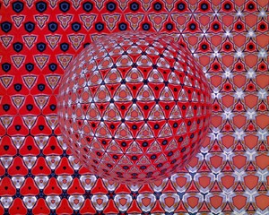 Fantasy digital sphere background red and blue tiles - 0005.