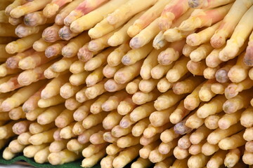 Frischer, weißer Spargel auf einem Bio-Markt