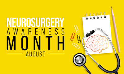 Neurosurgery awareness month is observed every year in August, it  is the medical specialty concerned with the rehabilitation of disorders which affect any portion of the nervous system. Vector art