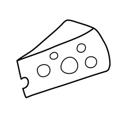 A piece of cheese in a hand-drawn style without color.  Vector illustration in doodle style. Dairy products icon. Simple food