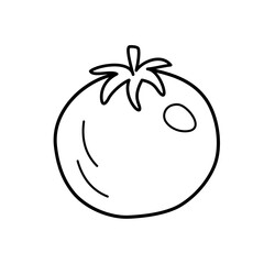 Hand drawn tomato in black color. Vector illustration in doodle style. Icon for app or web site. Grocery or restaurant decoration
