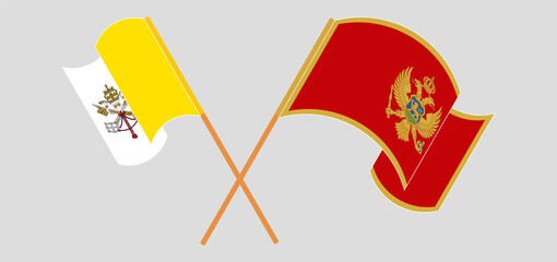 Crossed and waving flags of Vatican and Montenegro