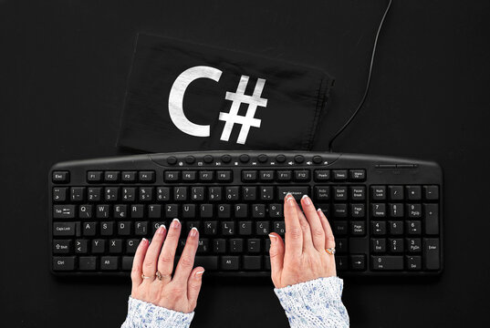 C# programming language. Rag width word c sharp and pc keyboard.