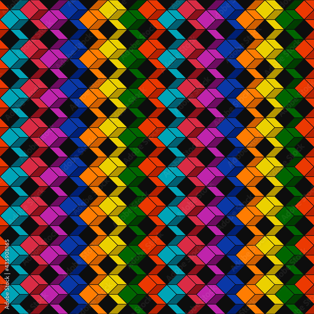 Poster Colorful geometric and mosaic cubes pattern. Vector same rainbow color cubes.