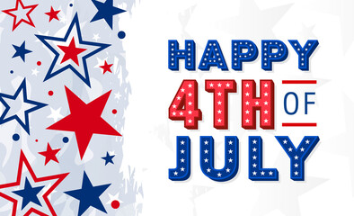 United States of America happy 4th of July modern trendy design with 3d star lettering, typography design. on watercolor with red-blue color stars background promotional advertising banner template.