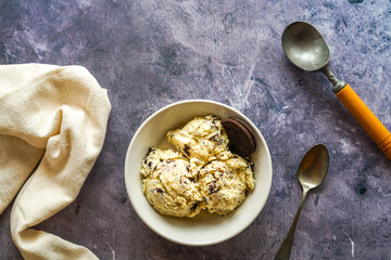 Cookies and cream ice cream in a bowl