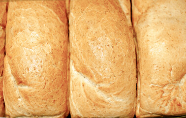 Bread background, top view of white loaves