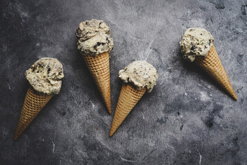 Cookies and cream ice cream cones