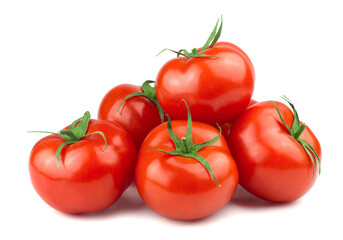 Ripe red tomatoes isolated on white background. Fresh vegetables food.