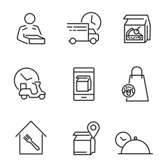 Food Delivery icons set. Food Delivery pack symbol vector elements for infographic web.
