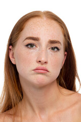 Young beautiful red hair model sad