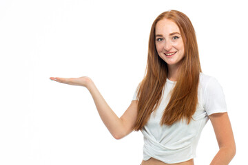 Young beautiful red hair model smiling