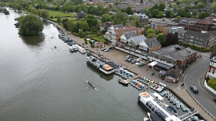 Henley on Thames  rowers Oxfordshire UK Aerial footage 
