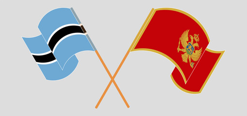Crossed and waving flags of Botswana and Montenegro