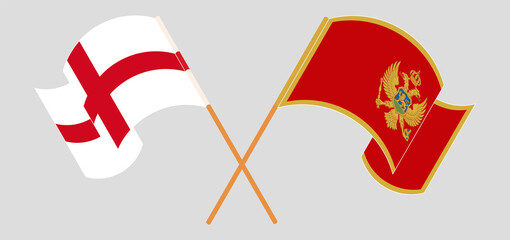 Crossed and waving flags of England and Montenegro
