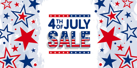 Obraz na płótnie Canvas Happy 4th of July USA sale, discount, offer design on watercolor with red blue color stars background promotional advertising banner template. 