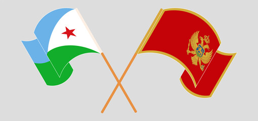 Crossed and waving flags of Djibouti and Montenegro