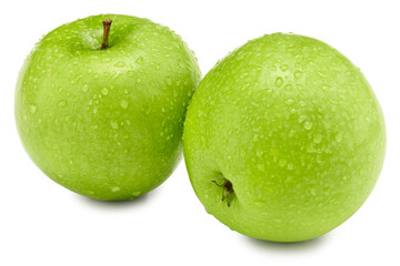 two green apples isolated on white background. clipping path