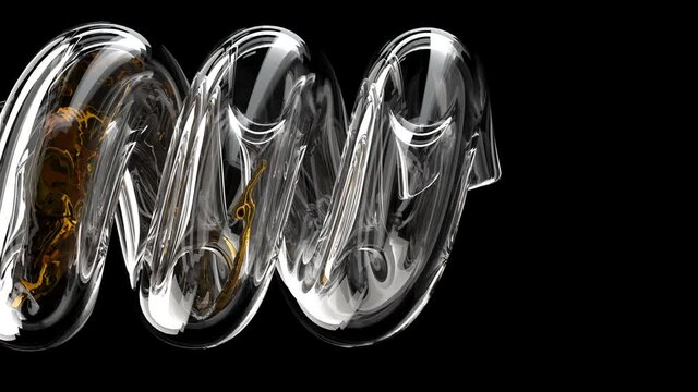 Alcohol beer flow in the glass tube on black party time 4k