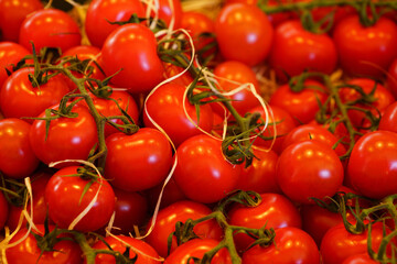Frische Tomaen auf einem Marktstand close up