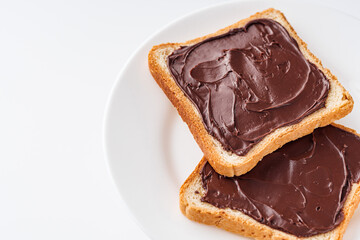 toasts with chocolate butter on a white acrylic background