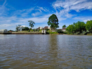View of The Astana and Kuching City from the river. City Waterfront. Borneo Island. Sarawak. Malaysia. South-East Asia	