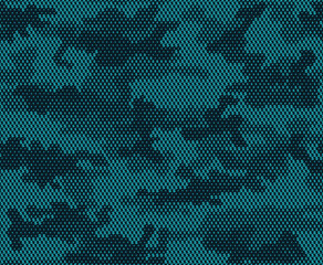 Blue camouflage digital seamless background, modern trendy pattern