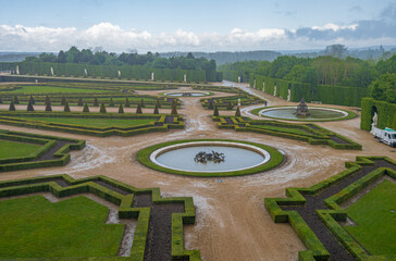 Versailles, France - 19 05 2021: Castle of Versailles. View of the French garden from inside the...