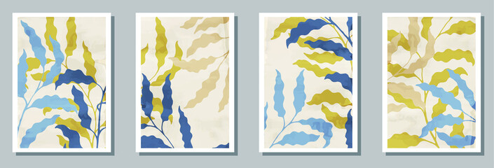 Fototapeta na wymiar Floral wall art prints collection. Summer branches with leaves.