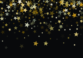 Magic gold vector star background. Gold falling sparkle pattern on black.