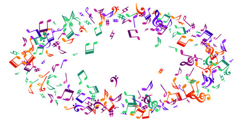 Musical note icons vector illustration. Symphony notation elements burst.