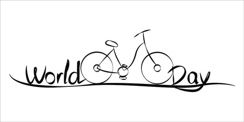 World bike day or health day racing tour. Sports icon. June 3. Cycling symbol. The inscription is made by hand. World Bicycle Day.