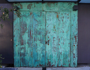 an old wooden painted blue purple and light blue in the old town of Funchal, Madeira, Portugal