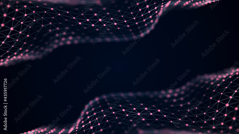 Poster Network connection structure. Data transfer. Abstract background with interweaving of dots and lines. 3D rendering.