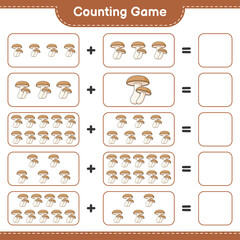 Counting game, count the number of Shiitake and write the result. Educational children game, printable worksheet, vector illustration