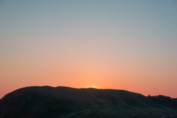 Mountains and hills at sunset.