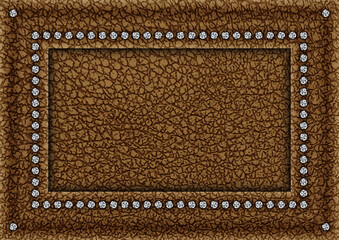 Luxury leather brown poster with silver diamonds on border