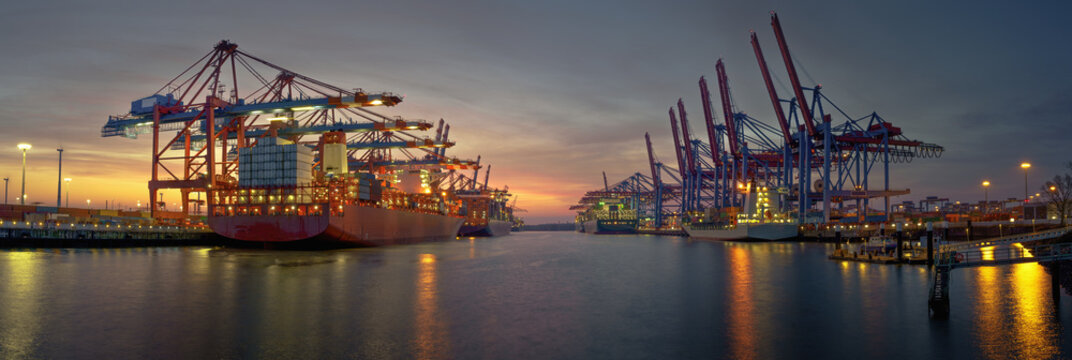 container terminal in the evening in hamburg harbor 