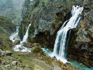 Aerial view of Kapuzbasi waterfalls, Aladaglar National Park in Turkey