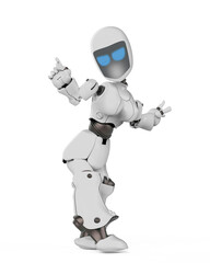 robot girl is dancing in white background