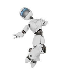 robot girl is happy and jumping in white background